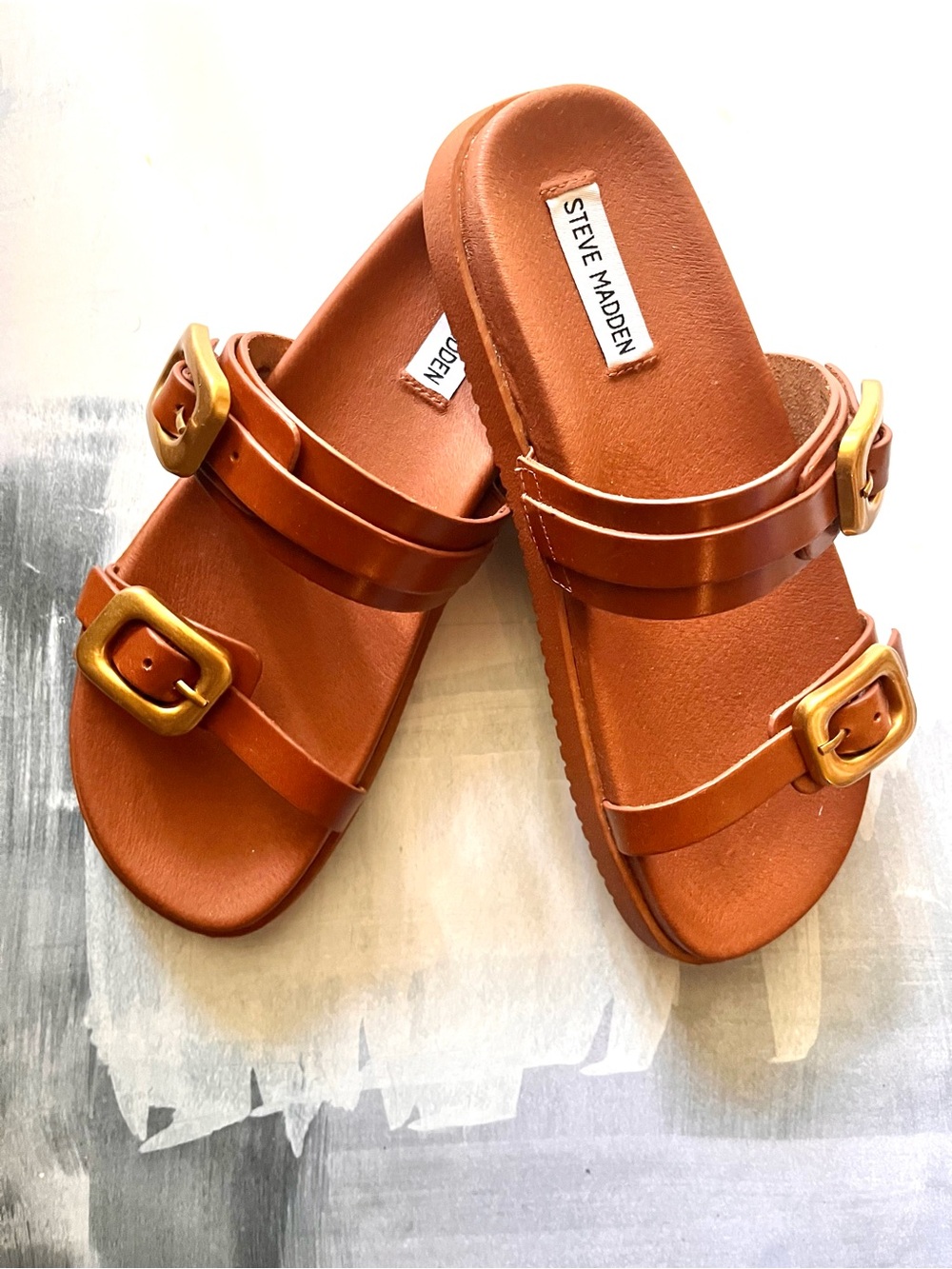 Steve Madden Cognac Double Buckle Slide Sandals